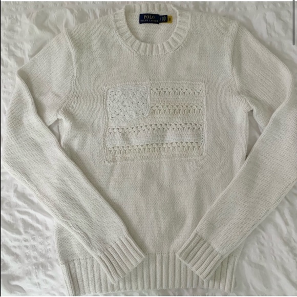 New Ralph Lauren American Flag White Sweater - Picture 2 of 13